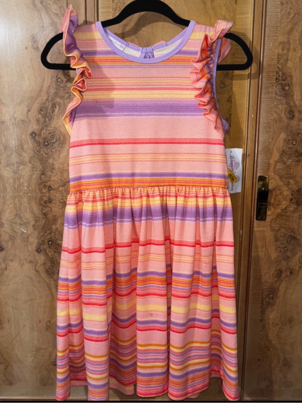 Girls Pink Multicolor Stripe Ruffle Dress girls size 16